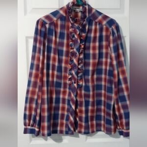 Caribou Women's Vibrant Ruffle Plaid Vintage Button Up Shirt